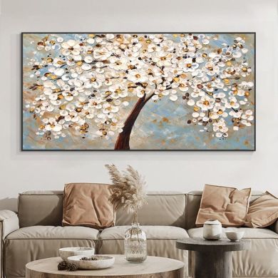 Tree With Flowers Oil Painting Canvas Art - Image 2