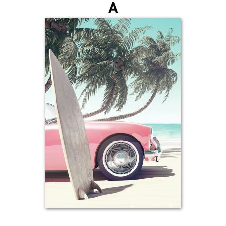 Flamingo Pink Beach Gallery Wall Canvas Art - Image 4