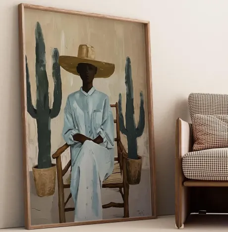 Desert Southwestern Woman with Cactus Wall Art Print