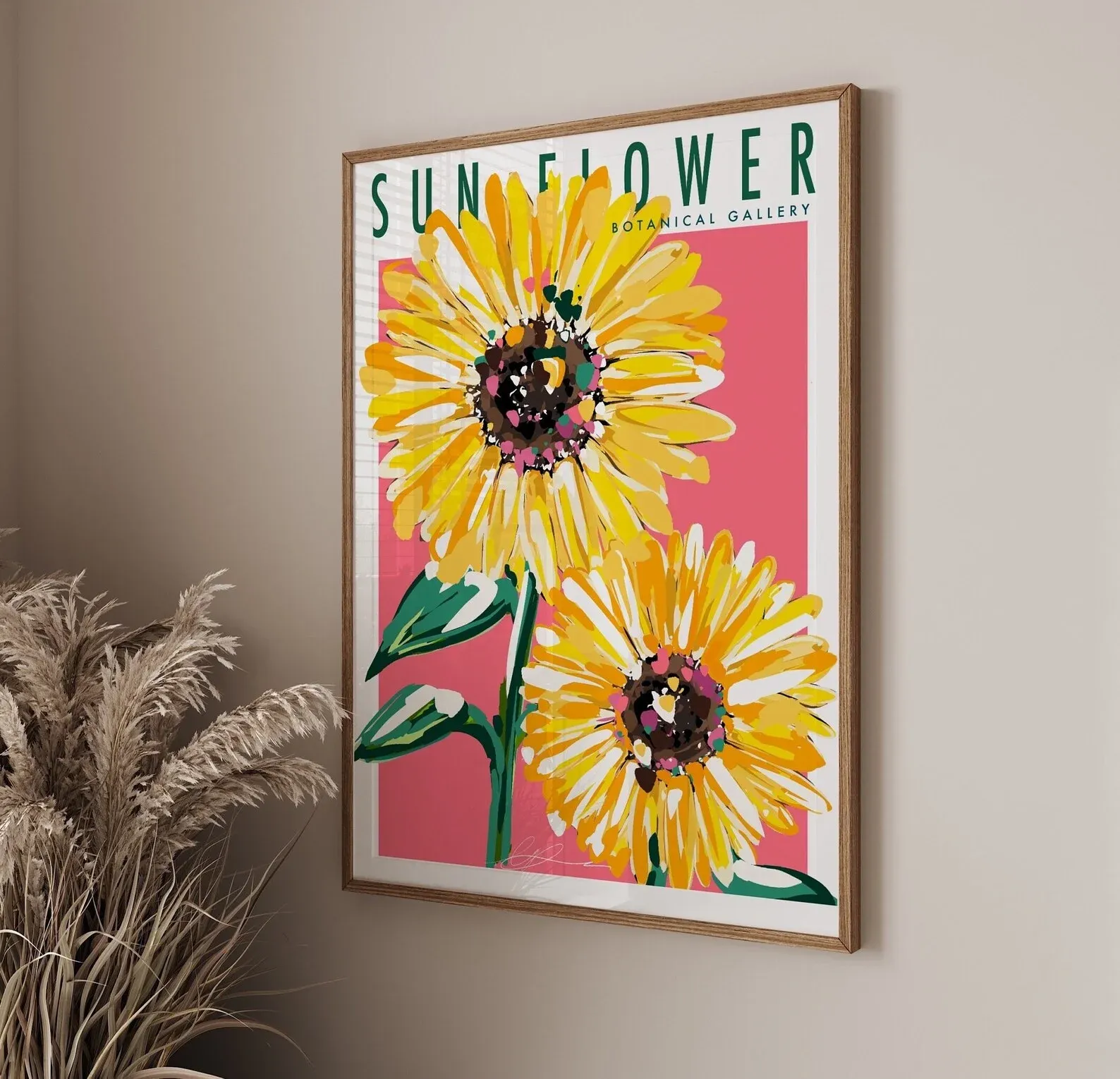 Sun Flower Vintage Floral Wall Art Print