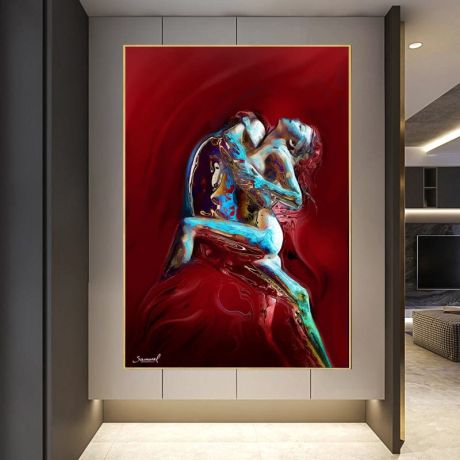 Abstract Naked Couple Lover Canvas Art - Image 1