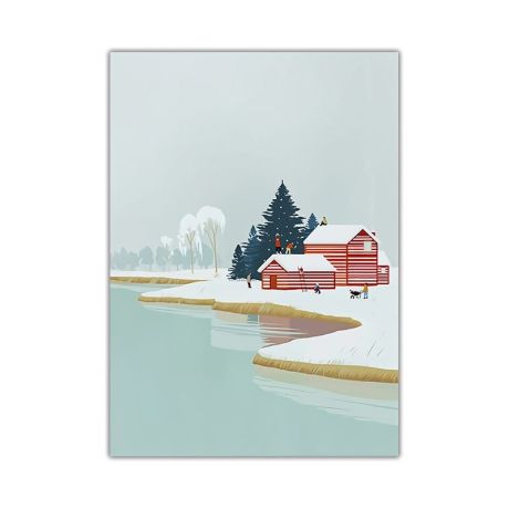 Winter Village Train Landscape Canvas Art - Image 7