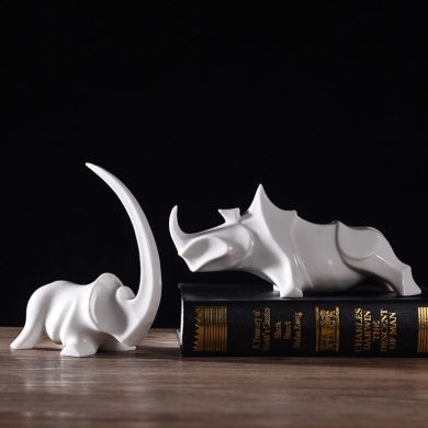 Porcelain Rhino Figurine