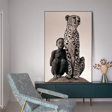 Boy And A Cheetah Canvas Art - Image 2