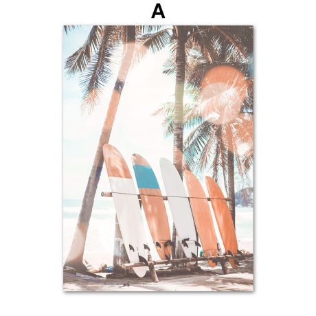 Sea Beach Palm Tree Surfboard Canvas Art - Image 5