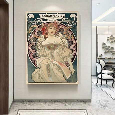 Reverie By Alphonse Mucha Canvas Art - Image 2