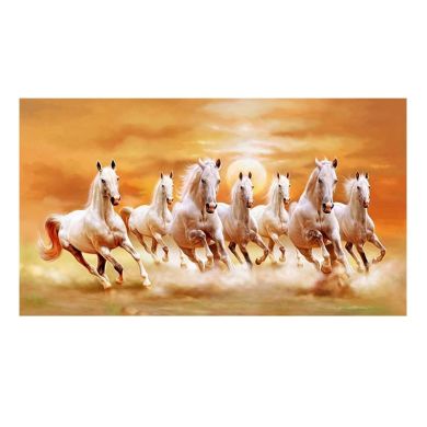 Seven Running White Horse Canvas Art - Image 4