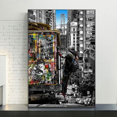 Banksy Graffiti Street Tram Canvas Art - Image 2