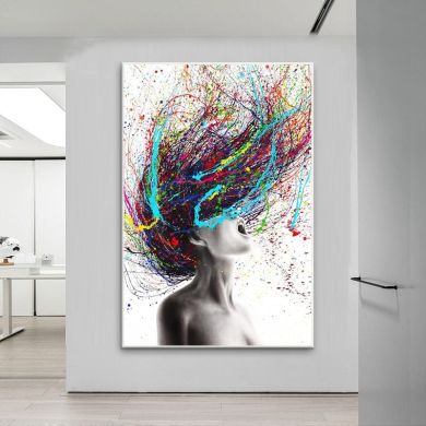Nude Woman Colored Hair Canvas Art - Image 4