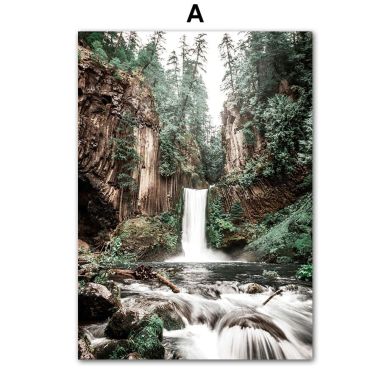 Waterfall Mountain Pine Forest Canvas Art - Image 5