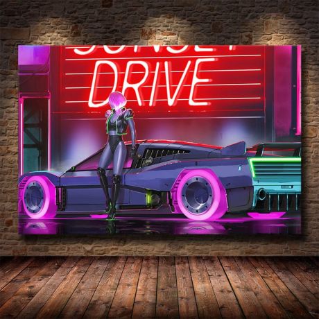 Cyberpunks Racer Canvas Art - Image 1