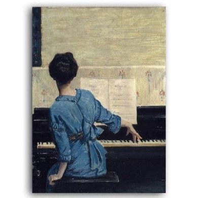 Vintage Girl Playing Piano Painting Canvas Art - Image 1