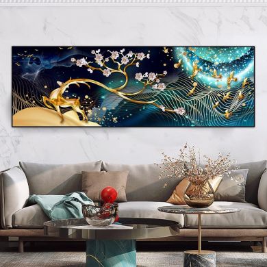 Golden Elk and Birds Canvas Art - Image 4