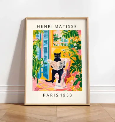 Black Cat In Toilet Tropical Decor Henri Matisse Style Wall Art Print