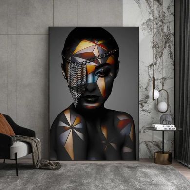 Geometric Makeup African Woman Canvas Art - Image 2