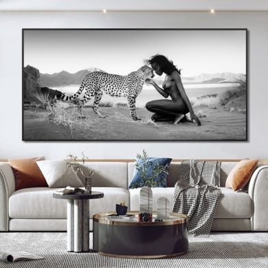 Nude African Beauty With Leopard Canvas Art - Image 2