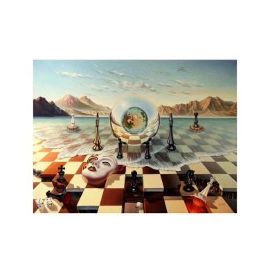 Surrealism Chess Mask on Sea by Salvador Dali Canvas Art - Image 1
