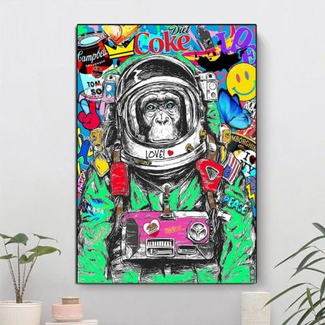 Graffiti Pop Art Space Monkey Canvas Art - Image 2