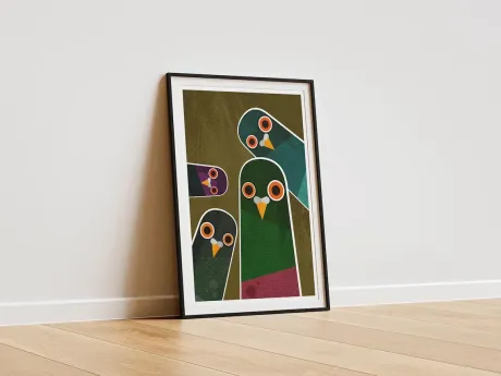 Playful Geometric Pigeon Wall Art Print