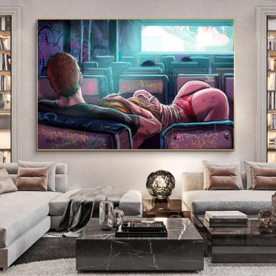 Eros Erotica Nude Couple Graffiti Canvas Art - Image 2
