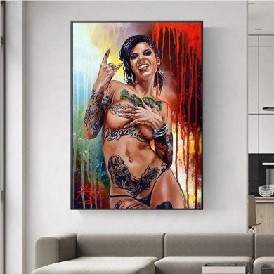 Tattooed Punk Nude Lady Canvas Art - Image 2