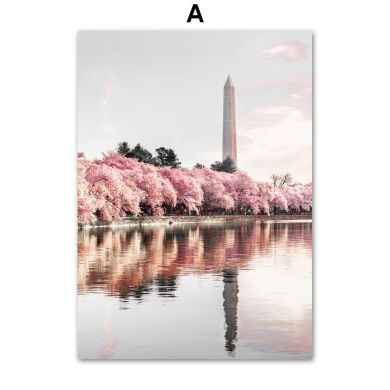 Pink Sakura Town Gallery Wall Canvas Art - Image 5