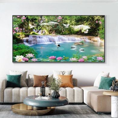 Swan Waterfall Lotus Canvas Art - Image 2