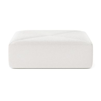 White Dune sofa ottoman, low boxy footstool with diagonal seam, chenille texture