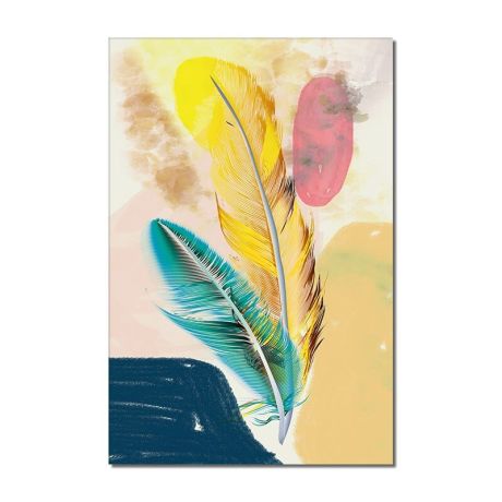 Yellow Blue Feather Canvas Art - Image 1