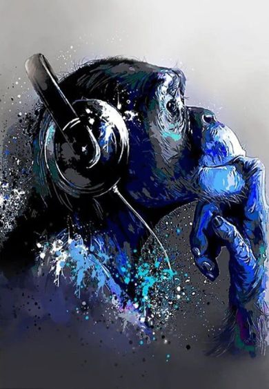 Monkey with Music Headphones Canvas Art - Image 1