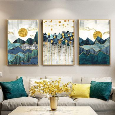 Nordic Abstract Geometric Mountain Painting - Image 2