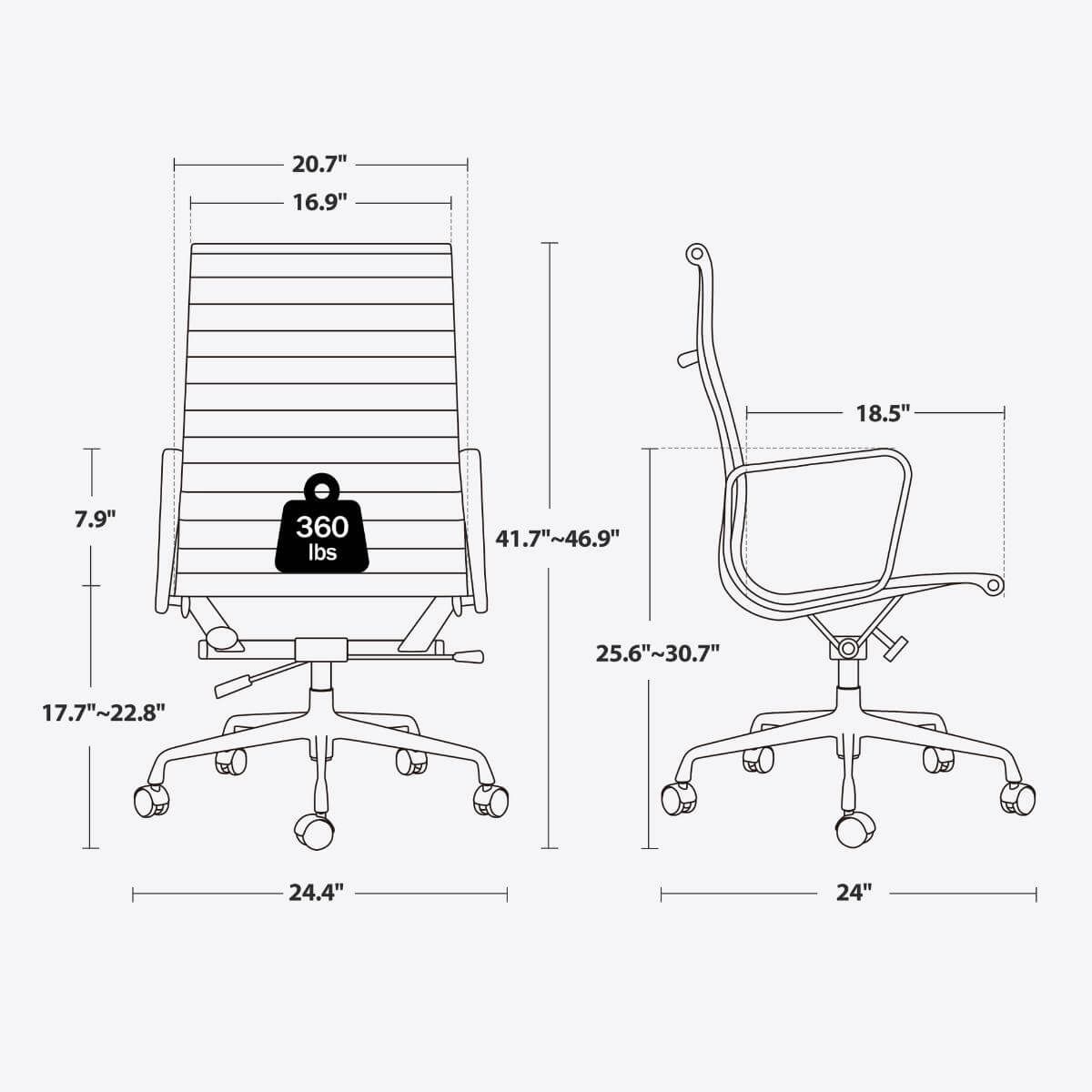 Eames Aluminum Group Office Chair - Tall Back Dimension