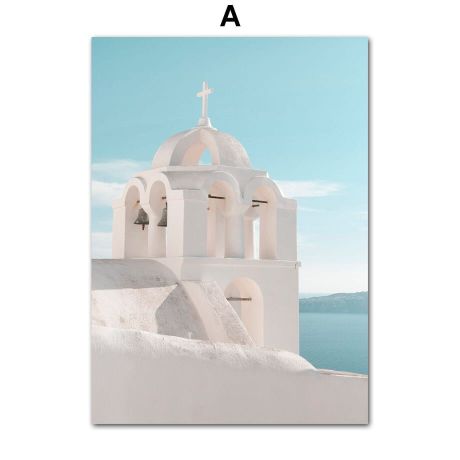 Santorini Pink Flowers Bell Tower Gallery Wall Canvas Art - Image 6