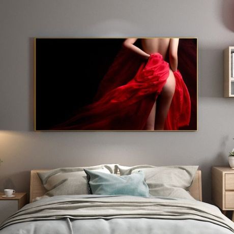 Erotic Nude Lady In Red Dress Canvas Art - Image 2