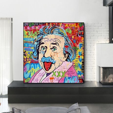 Albert Einstein Graffiti Canvas Painting - Image 2