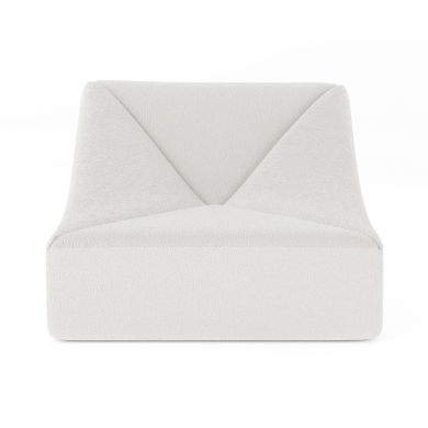 White Dune sofa low-back module, front view, boucle fabric with center triangular seam
