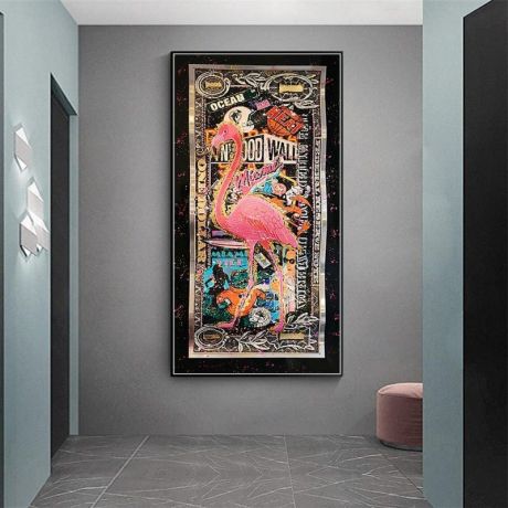 Graffiti Flamingo Dollars Canvas Art - Image 2
