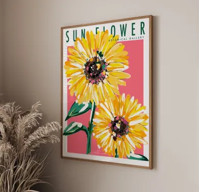 Sun Flower Vintage Floral Wall Art Print