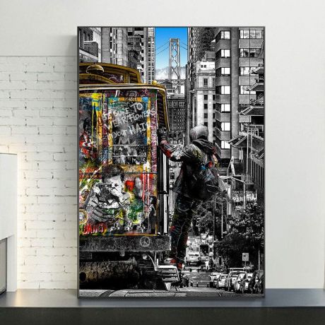 Banksy Graffiti Street Tram Canvas Art - Image 2