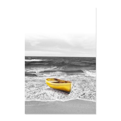 Yellow Boat on Mountain Lake Canvas Art - Image 6