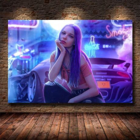 Cyberpunks Imaginary Girl Canvas Art - Image 1