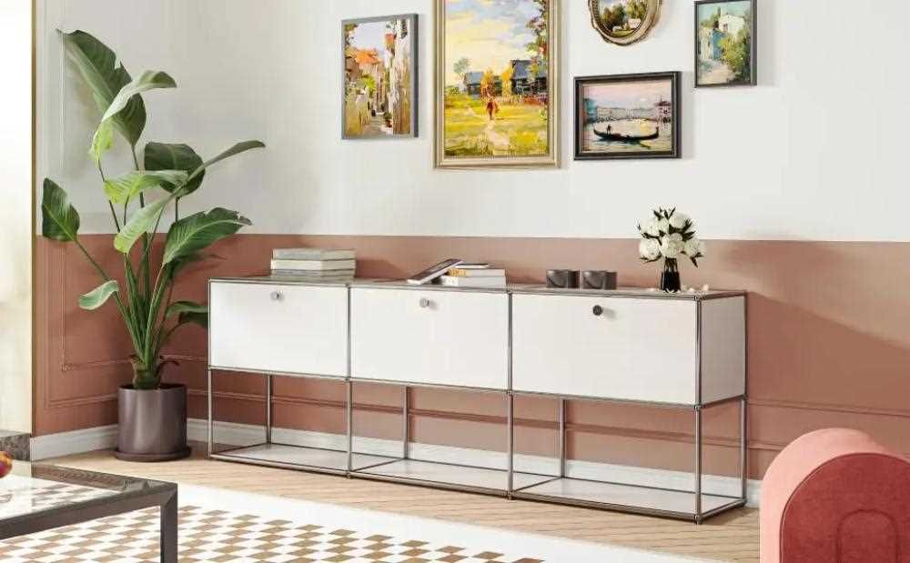 USM Haller Credenza C2A, white modular steel sideboard with closed storage