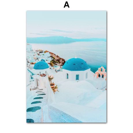 Greece Santorini Aegean Town Sea Landscape Canvas Art - Image 5