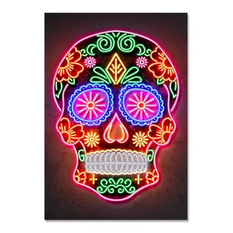 Neon Day of The Dead Canvas Art - Image 1