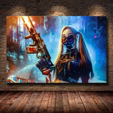 Cyberpunks Street Mercenary Canvas Art - Image 1