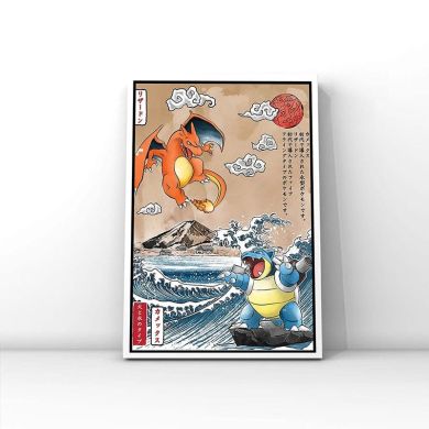Pokemon Duel in Kanagawa's Wave Canvas Art - Image 1