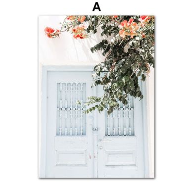 Santorini Mediterranean Palm Seaside Canvas Art - Image 6