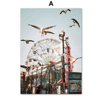 Sea Ferris Wheel Landscape Canvas Art - Image 5