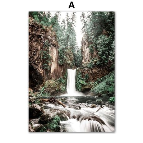 Waterfall Mountain Pine Forest Canvas Art - Image 5