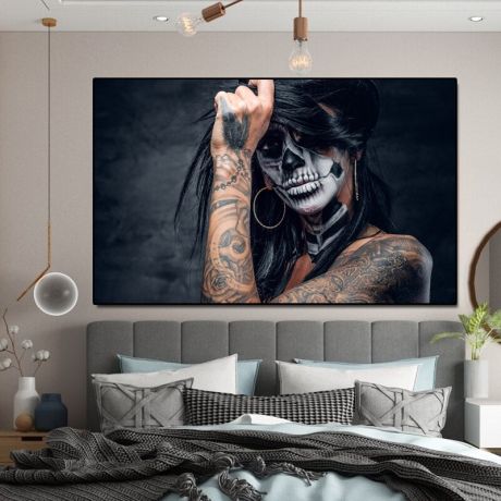 Black Skull Tattoo Girl Canvas Art - Image 5